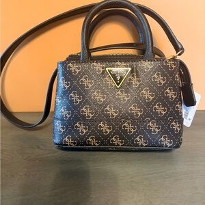 GUESS Brown Logo Cordelia mini handbag purse crossbody & Pearl Bracelet